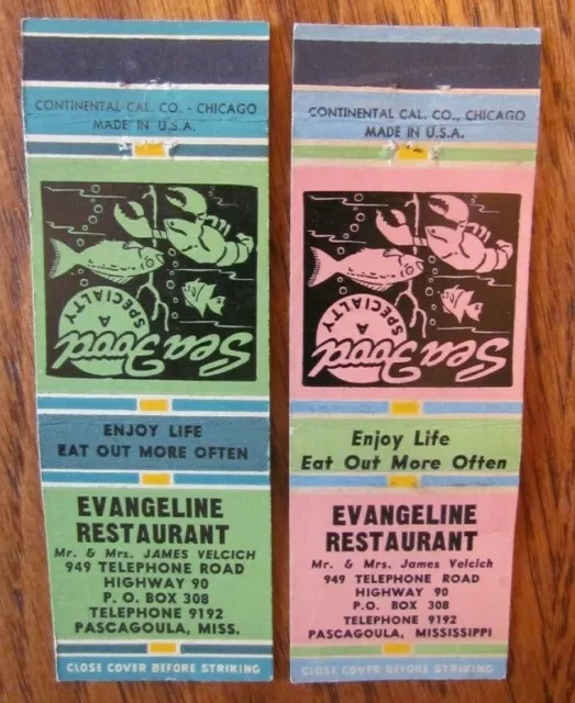 Animal 3 Lobster Matchbooks: Evangeline Restaurant (Pascagoula, Missouri) -F1