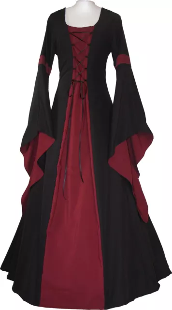 Mittelalterliches Karneval Halloween Kleid Kostüm Johanna Schwarz-Bordeaux XS-60 2