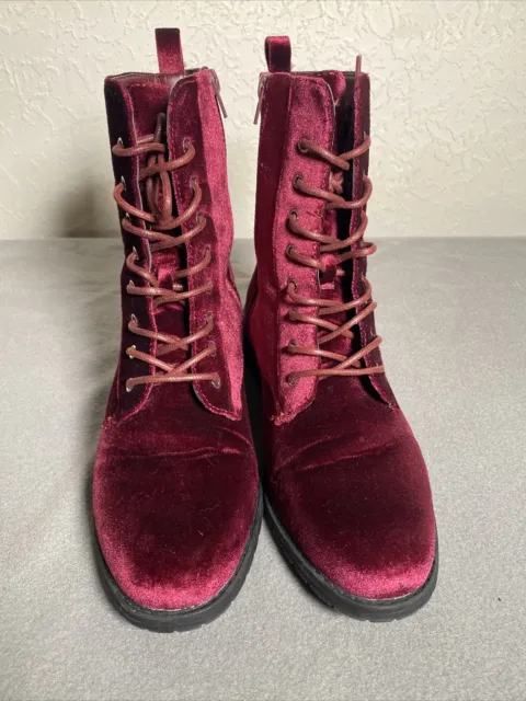 Charlotte Russe Ankle Boots Sz 10Burgundy Suede Side Zip & Front Lace
