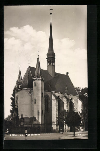 Zittau i. Sa., Ansichtskarte, Blick auf die Weberkirche