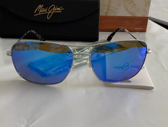 Maui Jim WIKI WIKI Blue Hawaii Silver Sunglasses 59mm  B246-17 $319 NWT!~NEW~