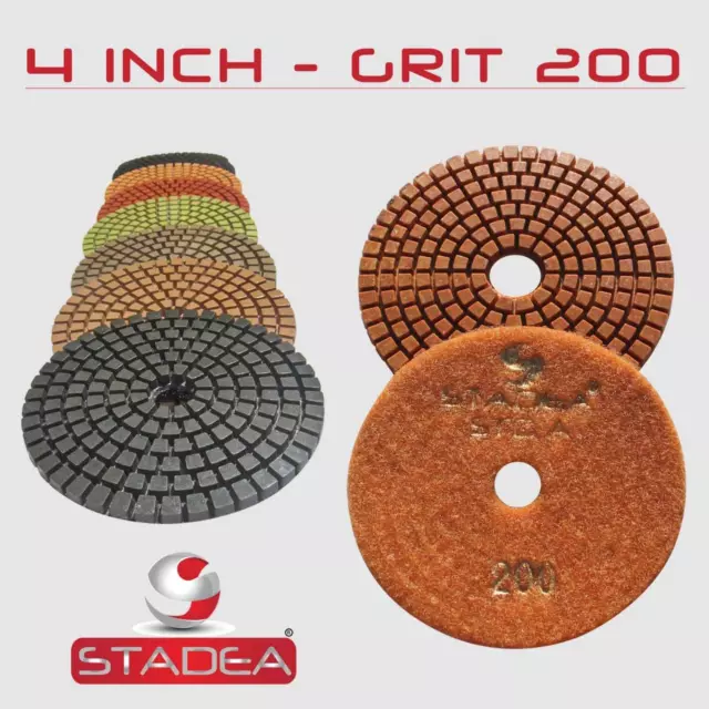 STADEA 4" Diamond Polishing Pad Grit 200 for Granite Concrete Wet Grinder Floor