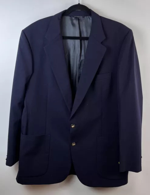 Vintage Burberrys 44R Blazer Mens Solid Dark Blue Black Wool Gold Logo Buttons