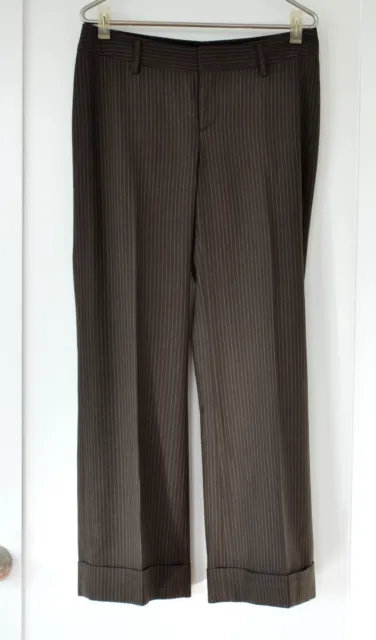 New BANANA REPUBLIC Brown Pinstripe Wool MARTIN FIT Stretch Cuffed Pants ~ 6