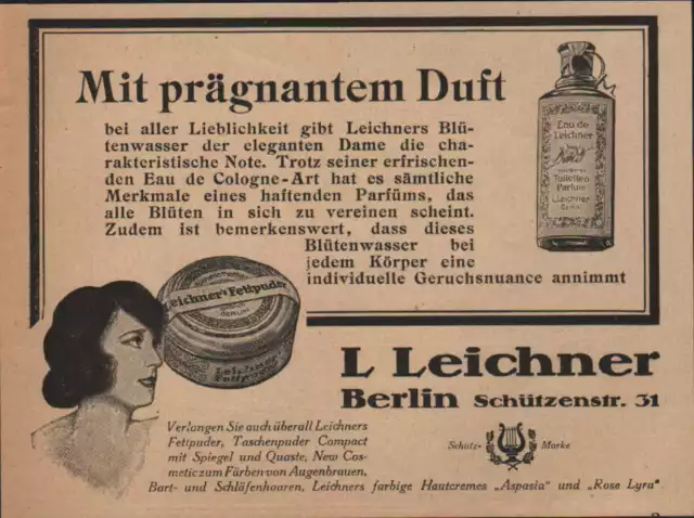 BERLIN, Werbung 1924, Puder- und Schminken-Fabrik L Leichner Parfum Creme Zahnpa