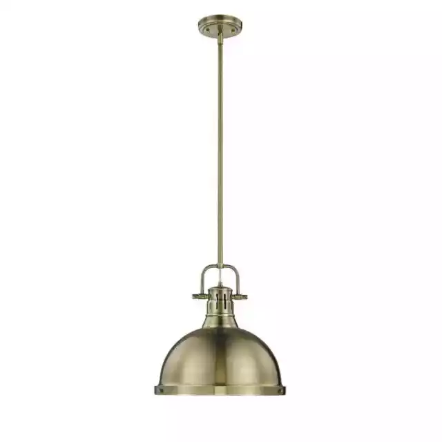 Golden Lighting Duncan AB 1-Light Aged Brass Pendant with Aged Brass Shade