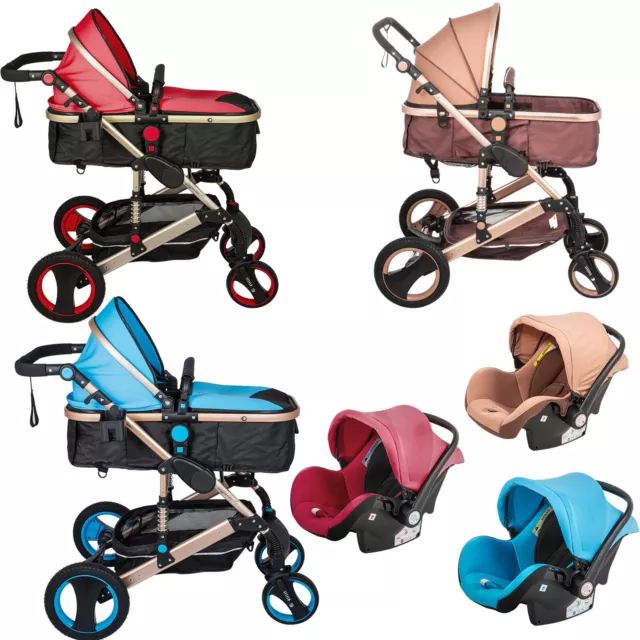 VEVOR Passeggino Combinato 3 in 1 per Bambino Carico da 25kg in Oro Rosso Blu