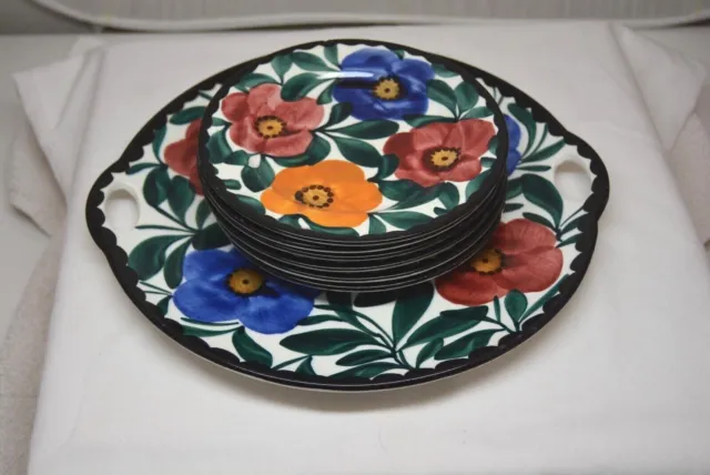 Hand Painted Vintage Cake Plate and 6 Dessert Plates SMF Schramberg Germany