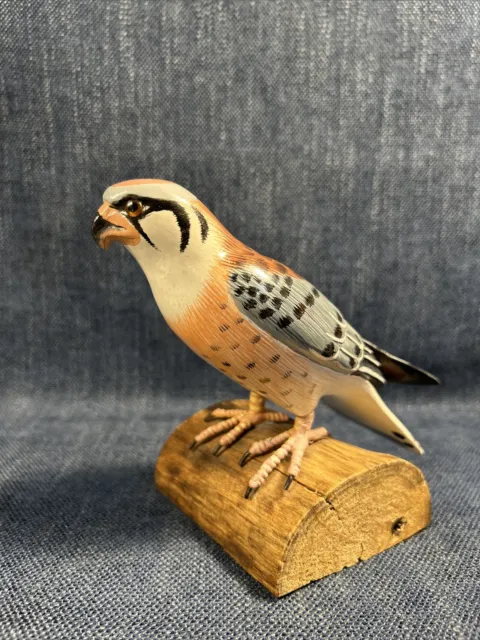 American Kestrel Decoy Hand Carved And Painted Bird Glass Eyes Sparrow Hawk Wood