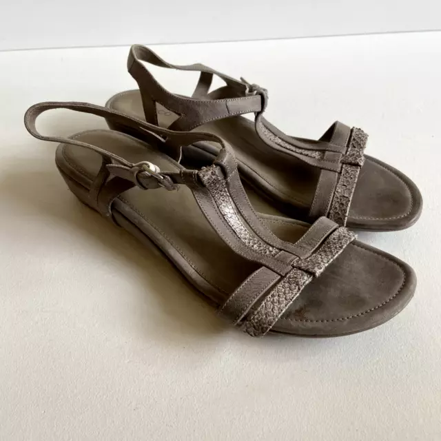 ECCO Womens Leather Slingback Sandals Strappy Low Wedge EU 41 US 10-10.5 Gray