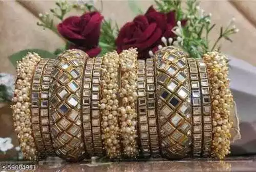 Bollywood Bride Fashion Gold Plated Faux Kundan Indian Jewelry Women Bangles Set