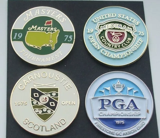 Set 4 Majors 1975 Golf ball markers (1 inch flat) MASTERS, etc FREE POSTAGE UK