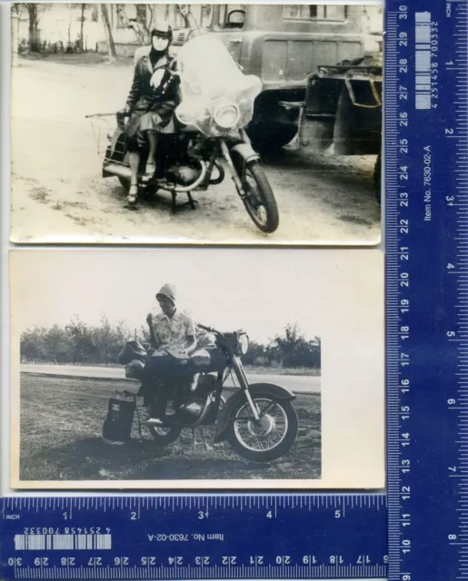 Vintage Photo girl biker motorcycle moto bike USSR