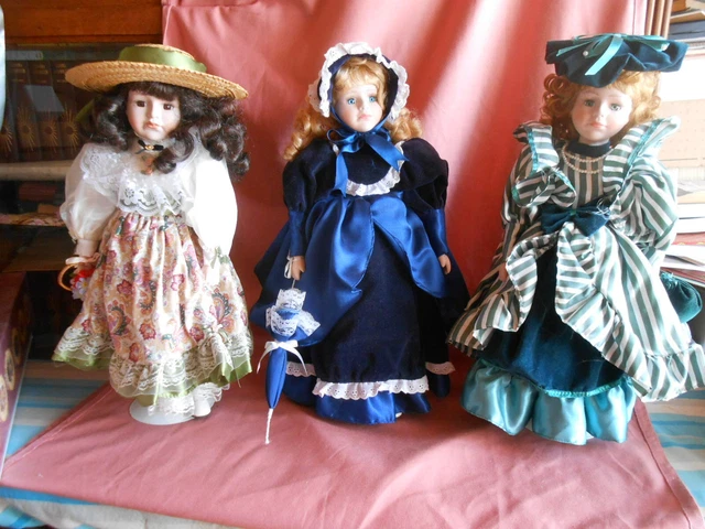 Lot 3 Poupées Porcelaine The Classique Collector - Rosa, Louisa, Jessica - 43 Cm
