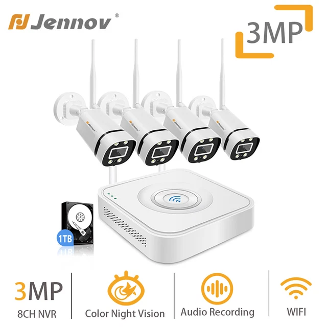 Jennov Security Camera System 3MP NVR Kits 4Pcs WiFi Surveillance Camera 1TB HDD