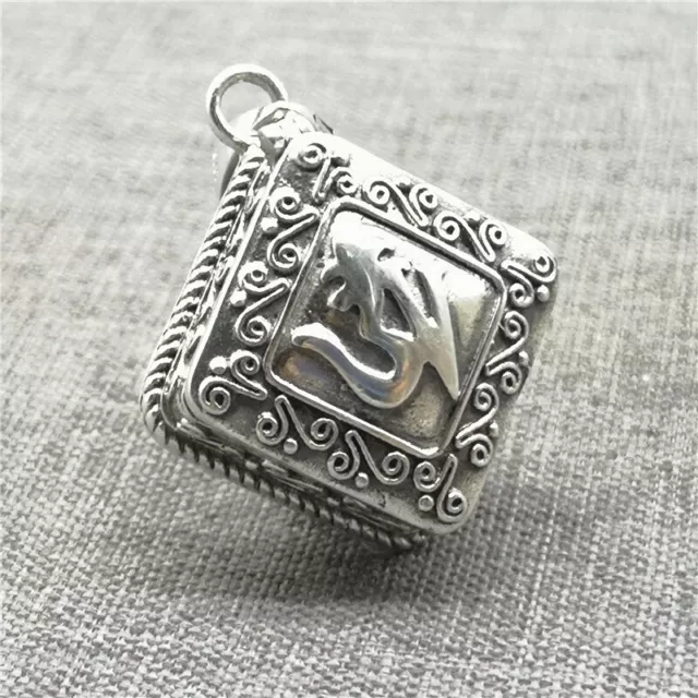 925 Sterling Silver Square Prayer Box Locket Pendant Wish Memory Box