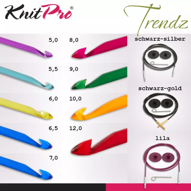 KnitPro Trendz Austauschbare Tunesische Häkelnadel 9 Größen und passende Seile