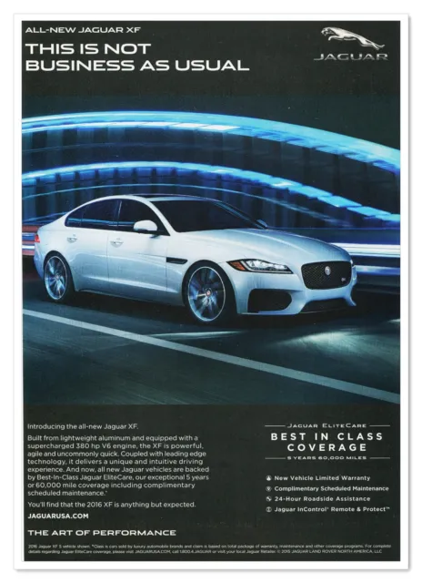 Jaguar XF Luxury Sedan Art of Performance 2016 Full-Page Print Magazine Auto Ad