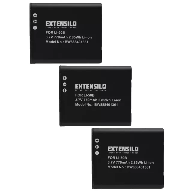 3x Battery 770mAh for Olympus Stylus 1010,1020,1030,9000,9010