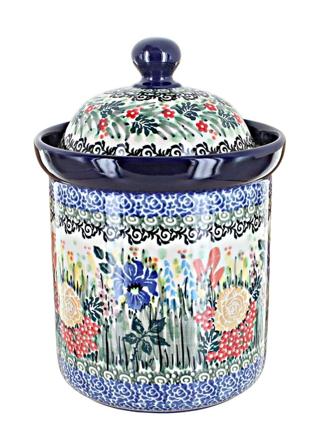 Blue Rose Polish Pottery Summer Blooms Medium Canister