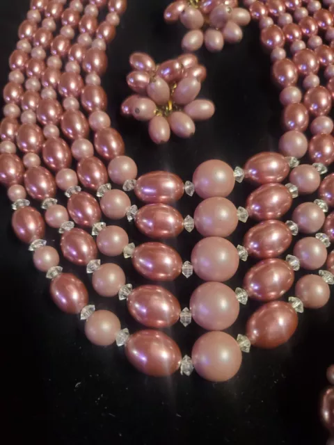 Vintage Glamor 1950s 60's Purple Pearl Bead 4 Strand Necklace Bracelet Set Estat 3