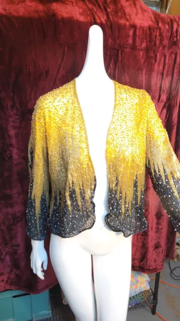 HALSTON  Vintage 1970s Iconic Hand Embroidered Pearl Beaded Silk Jacket/Blazer