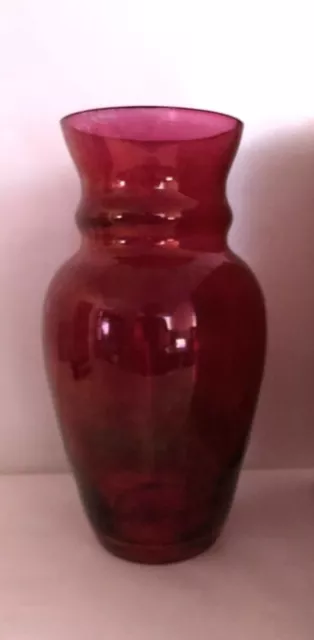 Large Ruby Red/Cranberry vintage Glass Vase Bulbous Body Flared Top 11" Tall 