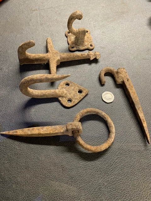 Antique Wrought Iron Hooks  ~Beam Hooks~oak Beam Hardware Various Knock In