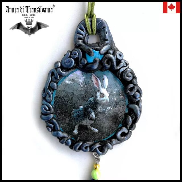 protective talisman necklace medallion pendant amulet jewelry white rabbit alice