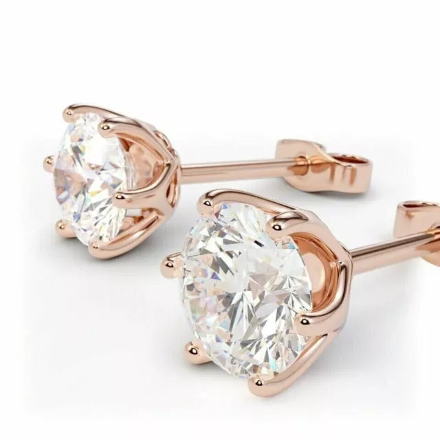 Round Cut Lab-Created Diamond Solitaire Women Stud Earring 14K Rose Gold Plated