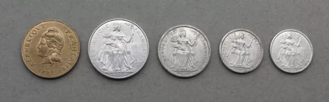 1964-94 French Polynesia (5) Different Type/Year Coins! Unc-XF.