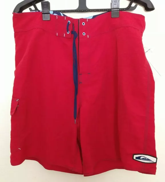 NWT Quiksilver Men's Board Shorts Size 38 Beach Bodyboard Cargo Surf Swim Red