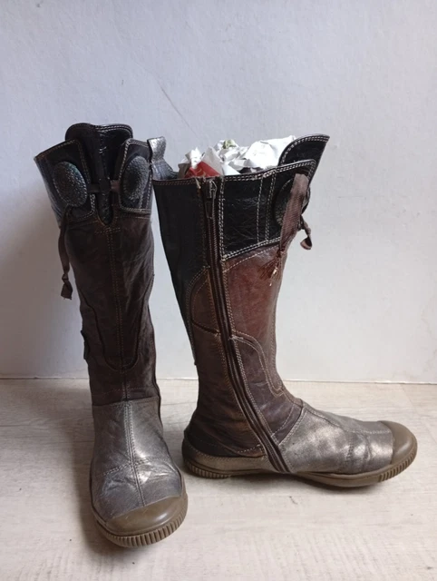 Bottes Pataugas En Cuir Marron, Style Plat Avec Zip Et Laçage - Taille 36, Occasion En Très Bon état