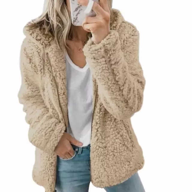 Ladies Fleece Cardigan Jacket Outwear Womens Winter Warm Teddy Bear Fluffy Coat