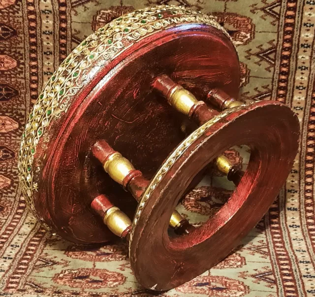 BURMESE ALTAR TABLE vtg thai temple buddha bowl sculpture gold gilt wood lacquer 10