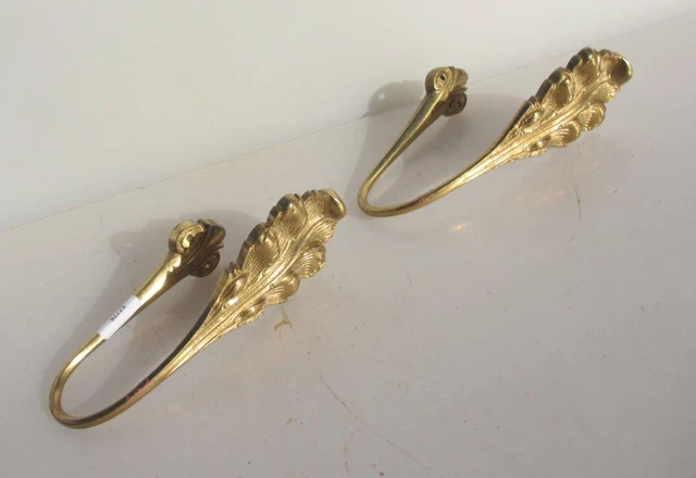 Brass Curtain Tie Backs Hooks French Old Antique Rococo STYLE Leaf