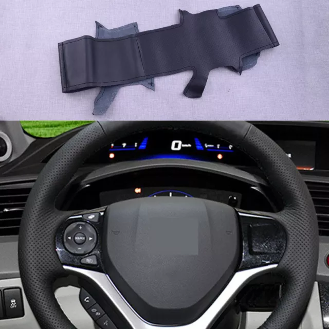 Black Leather Car Steering Wheel Cover Fit For Honda Civic 2011-2015
