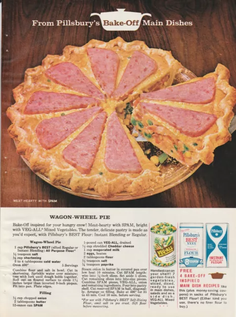 1964 Pillsbury Vintage Print Ad 1960s Bake-Off Main Dishes Spam Wagon-Wheel Pie