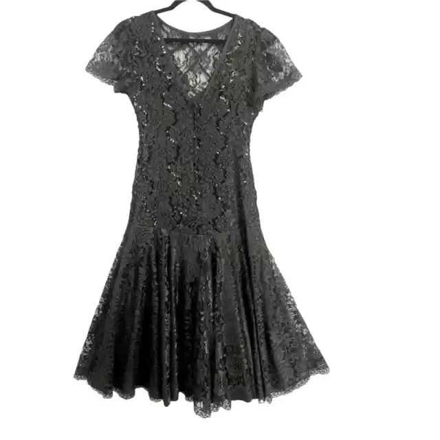 VTG Shuet Young For HW Collection Lace Fit & Flare Dress Womens Size 9-10 Black