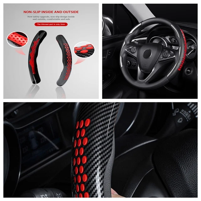 2x Red Universal Car Steering Wheel Booster Cover NonSlip Accessory Carbon Fiber