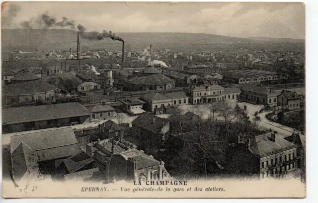 EPERNAY - Marne - CPA 51 - Train Station - View of the station and workshops