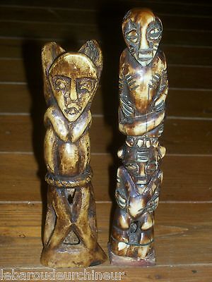 Pair Statuettes Art Primitive African Art African Head