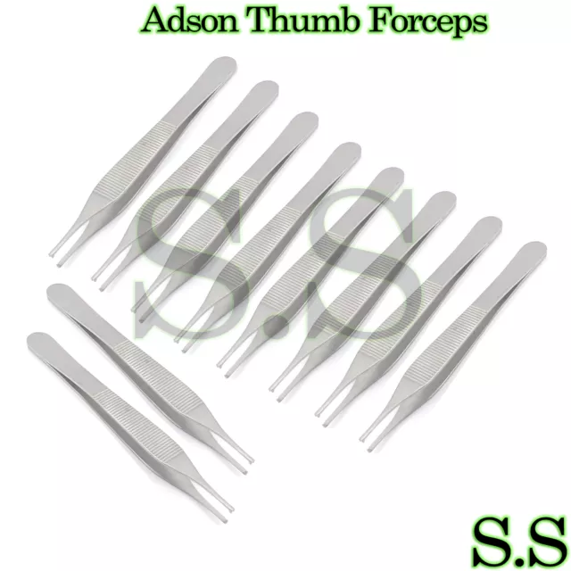 10 PC Adson Thumb Forceps/Tweezers Straight 4.75" 1x2 Blunt/Blunt
