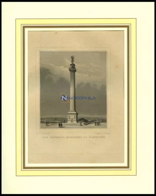 HANNOVER: das Waterloo Monument, Stahlstich von Osterwald/Payne, 1840