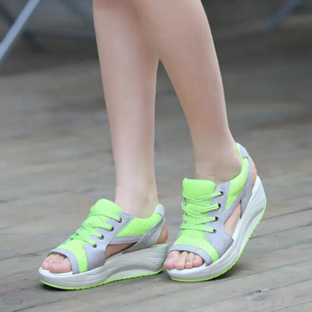 Summer Muffin Sandals Casual Flat Peep Toe Paneled Women Shoe Lace-up❀