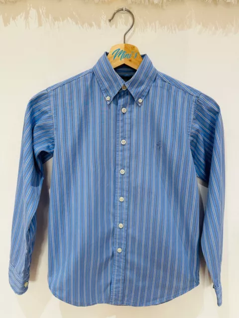 Ralph Lauren Boys Blue Striped Long Sleeve Shirt Age 8 Years