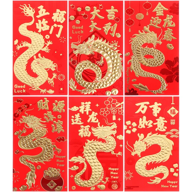 30 Stück rote Papierpakete zum Jahr des Drachen, rote Umschläge, rote