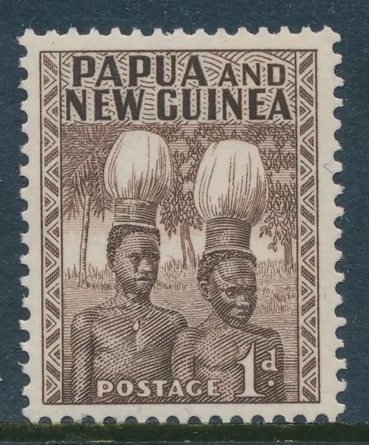 1952 PAPUA NEW GUINEA 1d DEEP BROWN FINE MINT MNH SG2