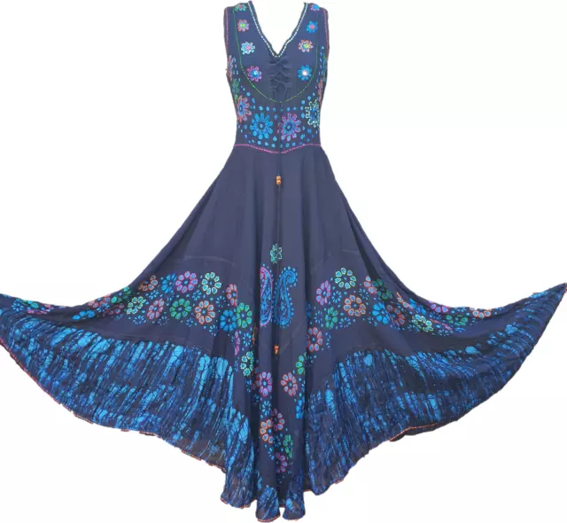 Fit and Flare Maxi Long Dress V neck Hand Embroidery Batik Corset 16 18 20 22 24