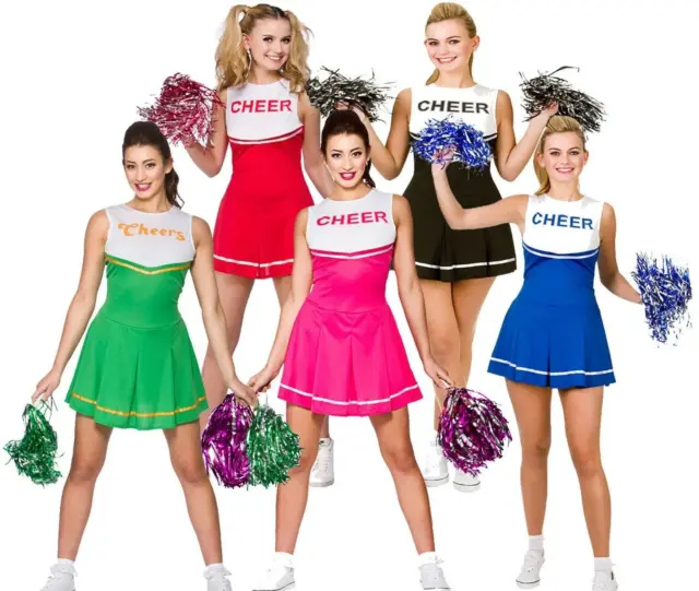 Cheerleader Costumi Donna Alto Scuola Uniforme + Pompon Poms